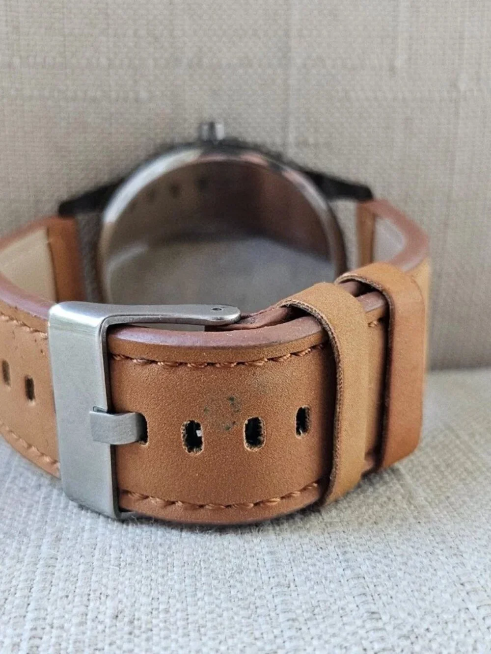 Fashion Men Wristwatch Brown Faux Leather Vegan Strap Quartz Black Face Watch